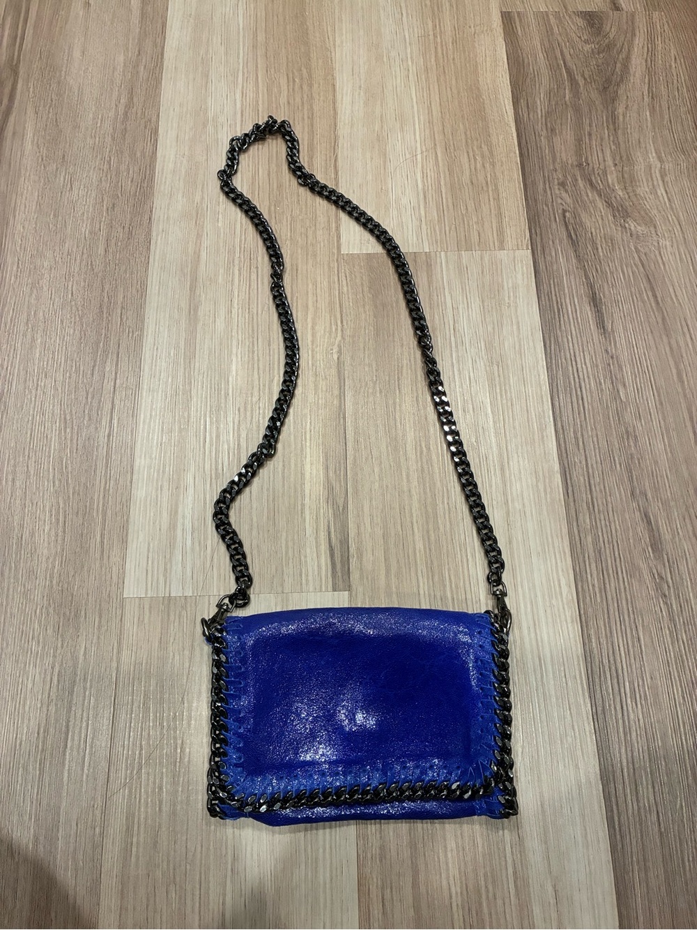 Genuine Leather Blue Chain Crossbody Bag
